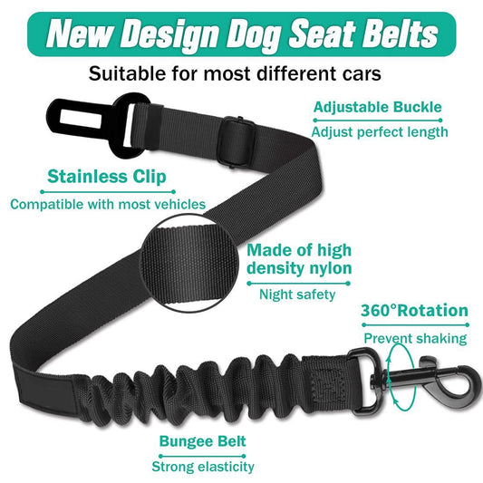 KUTKUT Retractable Seat Belts, Adjustable Dog Seat Belt for Car, Sturdy, Durable, 360 Degree Rotating Elastic Straps for Pet Safety | Universal Fit Small to Large Dog Seat Belt Harness (Black)