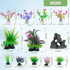 KUTKUT 12Pcs Aquarium Artificial Plastic Plants Decorations and Rock Cave Decor Set Goldfish Betta Turtle Fish Tank Accessories Small Large Fish Bowl Ornaments
