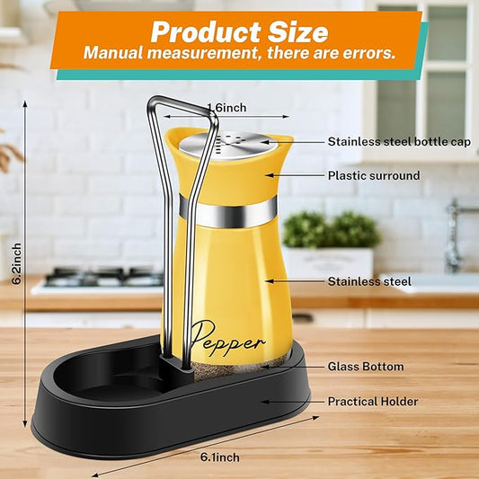 EZYHOME Salt and Pepper Shakers Set Stainless Steel Salt Shaker and Pepper Shaker Set with Holder Refillable Screw-Off Perforated S and P Caps for Kitchen Table Decor(Color: Yellow)