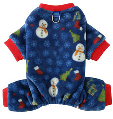 KUTKUT Cozy Fleece Jumpsuits Pajamas, Winter Warm Pet Onesie With Leash Ring, Soft Plush Sleepwear For Small Dogs Maltese, Yorkshire Puppies and Cats, Christmas Print Dog Clothes