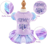 KUTKUT Girl Dog Clothes Dog Dress Puppy Dresses Pet Dress Shirt Female Cavalier King, Frenchi Cat Tulle Dress Birthday Party Lace Costume Stripes Tutu Skirt Apparel Bow Outfit (Purple)