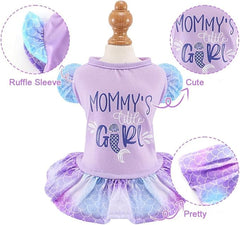 KUTKUT Girl Dog Clothes Dog Dress Puppy Dresses Pet Dress Shirt Female Cavalier King, Frenchi Cat Tulle Dress Birthday Party Lace Costume Stripes Tutu Skirt Apparel Bow Outfit (Purple)