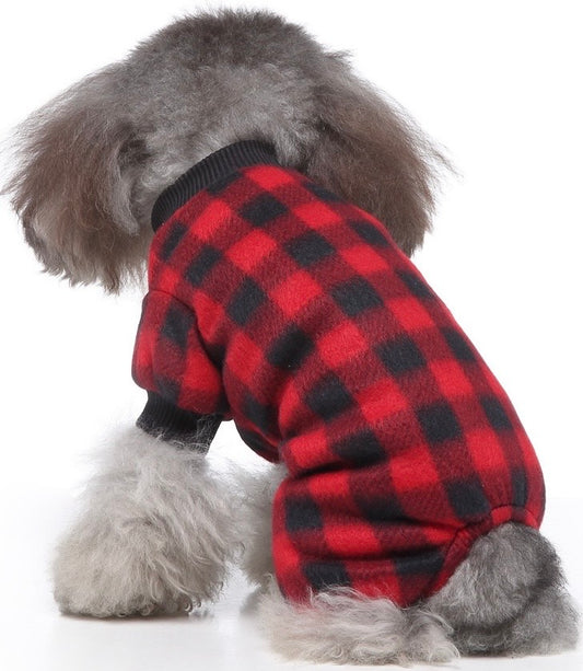 KUTKUT Dog Pajamas Coat Cat PJSJumpsuit Soft Velvet Doggie Jumpers Onesies Jammies Fleece Cat Apparel Pet Clothes Warm Flannel Cold Weather Puppy Small Dogs Rompers (Plaid )