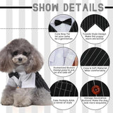 KUTKUT Striped Dog Tuxedo Shirt Formal Suit Bow Tie Costume Stylish Pet Wedding Shirts Dog Prince Wedding Bow Tie Shirt Gentleman Apparel Puppy Clothes for Small Dogs Cats