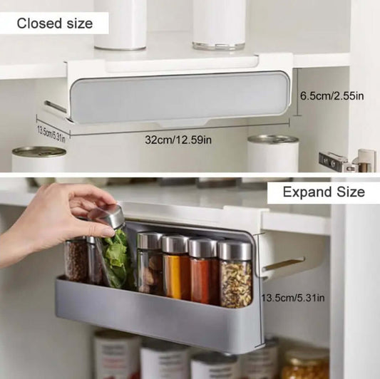 EZYHOME Slide Rack Cabinet Shelf, Pull Down Spice Rack, Shelf For Seasoning Storage, Under-Shelf Kitchen Cabinet Storage Solution for Spices (Jars not included)