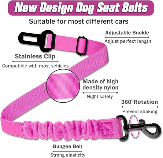 KUTKUT Retractable Seat Belts, Adjustable Dog Seat Belt for Car, Sturdy, Durable, 360 Degree Rotating Elastic Straps for Pet Safety | Universal Fit Small to Large Dog Seat Belt Harness (Pink)