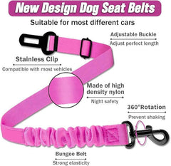 KUTKUT Retractable Seat Belts, Adjustable Dog Seat Belt for Car, Sturdy, Durable, 360 Degree Rotating Elastic Straps for Pet Safety | Universal Fit Small to Large Dog Seat Belt Harness (Pink)