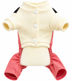KUTKUT 2-in-1 Pet Jumpsuit Overall with Built in Leash Ring, Small Dog Cat Vintage Bib Pants, Snap Button Party Dog Clothes All-in-One Jumpsuit for Maltese, Pekingese ( Reddish )