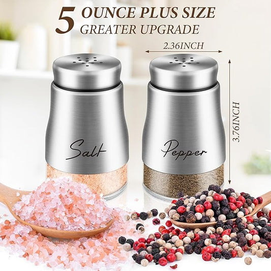 EZYHOME Silver Salt and Pepper Shakers Set, Salt and Pepper Dispenser with Glass Bottom, Cute Salt and Pepper Shakers for Silver Kitchen Decor and Accessories, Easy Filling