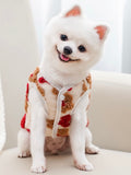 KUTKUT Winter Small Dog Cat Floral Sleeveless Vest Soft Warm Coral Fleece Double Layer Cozy Soft Button Open Sweater Small Doggie Outfit for Maltese, ToyPoodle, Toypom (Red Floral)