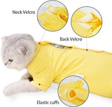 KUTKUT Cats Recovery Suit, Kitten Recovery Onesie Female Cats Abdominal Wounds Bandages Cone E-Collar Alternative After Surgery, Cat Spay Bodysuit for Male Female Cats (Yellow)