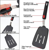 EZYHOME 2Pcs 600°F Heat Resistant Silicon Slotted & Turner Spatulas- Non Stick, Non Scratch Thin Spatula Reinforced Stainless Steel Core - BPA Free & Dishwasher Safe Kitchen Utensil (Dark Grey)