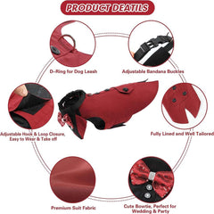 KUTKUT Dog Tuxedo, Detailed Dog Tuxedo for Small Dogs with Exquisite Stitching, Stylish Dog Wedding Bandana Set for Wedding, Festival, Birthday etc (Red)