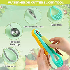 EZYHOME 4 in 1 Fruit Cutter Shapes, Multi-functional Watermelon melon baller scoop, Stainless Steel Slicing and Cutting Set for Cantaloupe, Dragon Fruit, Kiwi Fruit Fruit Slicer Kitchen Gadget