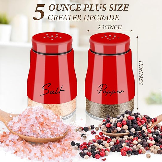 EZYHOME Red Salt and Pepper Shakers Set, Salt and Pepper Dispenser with Glass Bottom, Cute Salt and Pepper Shakers for Red Kitchen Decor and Accessories, Easy Filling