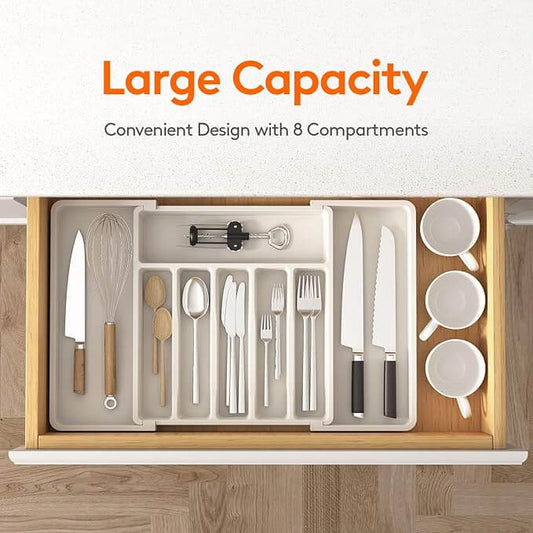 EZYHOME Silverware Drawer Organizer, Adjustable Space for Knifes, Spoons, Forks. Sleek & Space-Saving Silverware Organizer for an Organized Kitchen.