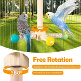 KUTKUT Bird Stand Perch Toy, Parrot 360° Interactive Rotating Parakeet Toys, Wooden Exercise Wheel Parrot Toy, Enrichment Cockatiel Toy for Birds Cage, Bird Cage Accessories Perch Toys for Budgies