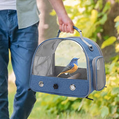 KUTKUT Bird Travel Carrier with Perch & Stainless Steel Tray, Lightweight Breathable Parrot Cage with Removable Wooden Stand Stick and Long Shoulder Strap,Bird Cages for Parakeets Budgie