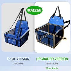 KUTKUT Small Dog Cat Car Seat Foldable Dog Car Booster Seat Upgrade Puppy Pet Seat Waterproof Breathable Oxford Travel Bag with 12PVC Tubes for Small Dogs, Cats, Puppies Paws-Pattern (Blue)…