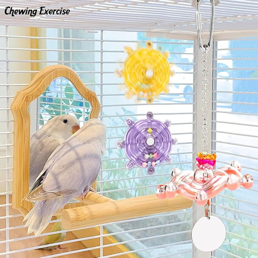 KUTKUT 3PCS Bird Toys for Parrots Colorful Bird Swivel Wheel Rotating Toys Parakeets Chewing Toys Interactive Spinner Rattle Parrot Toy Bird Toy Bird Cage Accessories for Small Medium Birds