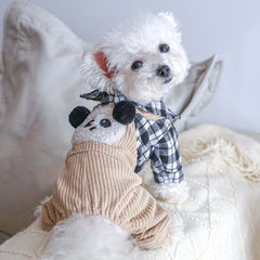 KUTKUT Plaid Collar Shirt Jumpsuits For Small Dogs Cats, Cute Panda Pattern Puppy Rompers, Non Sticky Hair Pullover Four -Legged Bodysuit Clothes For ShihTzu, Papillon