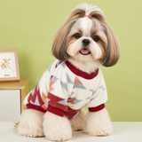 KUTKUT Small Dog Cat Fleece Warm T-Shirt-Soft Sherpa Pet Sweater With Geometric Print, Ribbed Collar & Sleeves, Cozy Winter Clothing For Puppies, Small Dogs & Cats