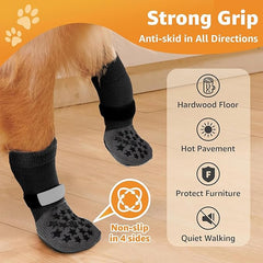 KUTKUT Anti Slip Dog Sock to Prevent Licking Paws for Hardwood Floors, Boots & Paw Protector Shoes for Hot/Cold Pavement with Grippers, Double Sides Grips for Medium Senior Dogs