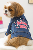 KUTKUT Cute Small Dog Cat Denim Jacket With "kiss me"Embroidery - Stylish Pet Jean Jacket Woth Pearls & D-ring For Puppy, Cat & Small Dogs Maltese, Toy Pom Pekingese, Papillon etc