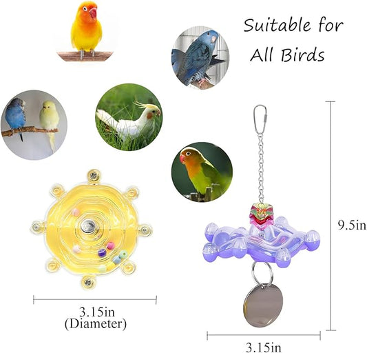 KUTKUT 2PCS Bird Toys for Parakeets Colorful Bird Wheel Rotating Toys Parrot Chewing Toys Interactive Spinner Rattle Parrot Toy Love Bird Toy Bird Cage Accessories for Small Medium Birds