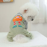 KUTKUT Dog Clothes Striped OnesieShirt, Cute Dog Pajamas Bodysuit Coat Jumpsuit Overalls Soft Comfort Pjs Apparel Winter Costume, Dog Outfit for Small Dogs Cats Kitten Green