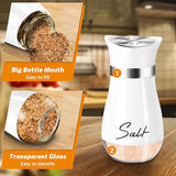 EZYHOME Salt and Pepper Shakers Set Stainless Steel Salt Shaker and Pepper Shaker Set with Holder Refillable Screw-Off Perforated "S" and "P" Caps for Kitchen Table Decor(Black & White)
