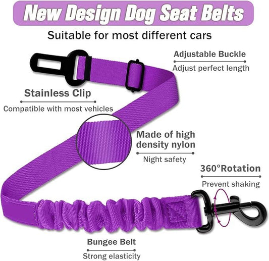 KUTKUT Dog Car Seat Belt, Retractable Dog Car Harness Adjustable Dog Seat Belt for Vehicle Nylon Pet Safety Seat Belts Heavy Duty & Elastic (Purple)