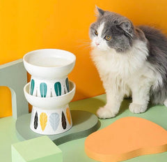 KUTKUT Combo of 2Pcs Ceramic Cat Food Or Water Bowl, Raised Cat Feeder Dishes with Stand, Elevated Pet Food Bowl for Cats and Small Dogs, Stress Free Backflow Prevention & Reduce Neck Burden 