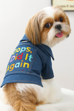 KUTKUT Denim Small Dog Jacket - Stylish Pet Jean Coat With "Oops I Did It Again" Embriodery, Lightweight & Comfortable Puppy Outfit ForCat & Small Dogs ShihTzu, Poodle, Bichon Frise etc