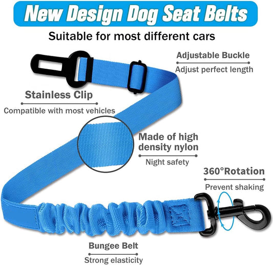 KUTKUT Retractable Seat Belts, Adjustable Dog Seat Belt for Car, Sturdy, Durable, 360 Degree Rotating Elastic Straps for Pet Safety | Universal Fit Small to Large Dog Seat Belt Harness (Blue)