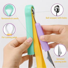 EZYHOME 2Pcs Melon Baller Scoop Set, 4 in 1 Stainless Steel Fruit Tool Set, Fruit Carving Tools for Dig Pulp Separator, Watermelon Cutter Slicer Scooper (Yellow & Green)