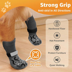 KUTKUT 4Pcs Non Slip Dog Socks to Prevent Licking Paws, Strong Traction for Hardwood Floors, Senior Dogs, Paw Protector, Prevent Scratching, Double Sides Anti Slip Dog Socks