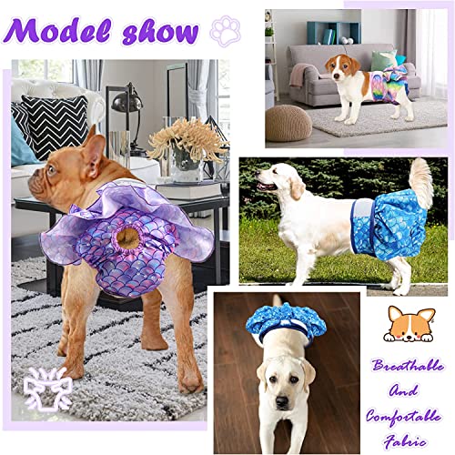 KUTKUT 2 Pcs Female Dog Adjustable Diapers Washable Reusable Super Absorbency Leak-Proof Mermaid Pattern Nappie for Dogs in Heat, Period or Excitable Urination, Sanitary Panties Dress - kutku