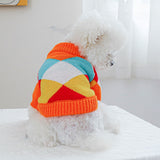 KUTKUT Orange Plaid Pattern Knit Jumper Small Dog Cat Warm Coat, Winter Pullover Pet Clothes, Designer Small Dog Cat Cold Weather Sweater