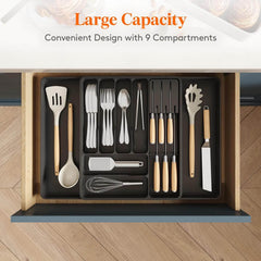 EZYHOME Silverware Organizer for Kitchen Drawers, Expandable Utensil Tray with Removable Knife Block, Adjustable Cutlery and Flatware Holder, Plastic Spoon Forks Holder Storage Divider.