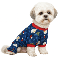 KUTKUT Cozy Fleece Jumpsuits Pajamas, Winter Warm Pet Onesie With Leash Ring, Soft Plush Sleepwear For Small Dogs Maltese, Yorkshire Puppies and Cats, Christmas Print Dog Clothes