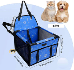 KUTKUT Small Dog Cat Car Seat Foldable Dog Car Booster Seat Upgrade Puppy Pet Seat Waterproof Breathable Oxford Travel Bag with 12PVC Tubes for Small Dogs, Cats, Puppies Paws-Pattern (Blue)…