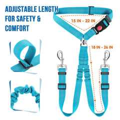 KUTKUT Double Dog Seat Belt, Dual Pet Car Headrest Restraint Safety Seatbelt No Tangle Dog Leash Duty Adjust Elastic Bungee Lead Splitter Connect Harness in Vehicle Travel for 2 Dogs (Blue)