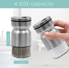 EZYHOME Silver Finished Stainless Steel Metal Salt Pepper Shaker Salt and Pepper Dispenser with Glass Bottom, Cute Salt and Pepper Shakers for Kitchen Decor and Accessories, Easy Filling