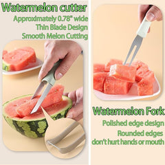 EZYHOME Watermelon Cutter Slicer Tool, 3-in-1 Stainless Steel Watermelon Popsicle Cutter With 6 Forks,Watermelon Knife Fork,Melon and Fruit Slicer,Portable Watermelon Knife Fruit Cutter for Camping