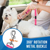 KUTKUT Double Dog Seat Belt, Dual Pet Car Headrest Restraint Safety Seatbelt No Tangle Dog Leash Duty Adjust Elastic Bungee Lead Splitter Connect Harness in Vehicle Travel for 2 Dogs (Pink)