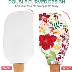 EZYHOME Silicone Spatula with Wood Handle Heat Resistant, Baking, cooking and Mixing Spatulas, Floral Pattern Modern Farmhouse Kitchen Décor, Gift for Chef, Cooks, Housewarming Gift (30cm *6 cm)