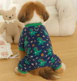 KUTKUT Cute Dinosaur Print Fleece Dog Jumpsuit, Warm Winter Pet Pajamas With Leash Ring, Soft Plush Onesie Sleepewear For Puppies, Small Dogs Maltese, Yorkshire etc & Cats