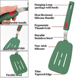 EZYHOME 2Pcs 600°F Heat Resistant Silicon Slotted &Turner Spatulas - Non Stick, Non Scratch Thin Spatula Reinforced Stainless Steel Core - BPA Free & Dishwasher Safe Kitchen Utensil (Green)