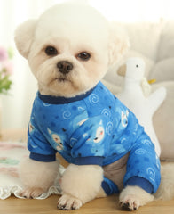 KUTKUT Soft Fleece Small Dog Cat Jumpsuit Pajamas, Warm Winter Pet Onesie With Leash Ri ng, Cozy Cartoon Print Sleepwear For Small Dogs, Puppies  and Cats